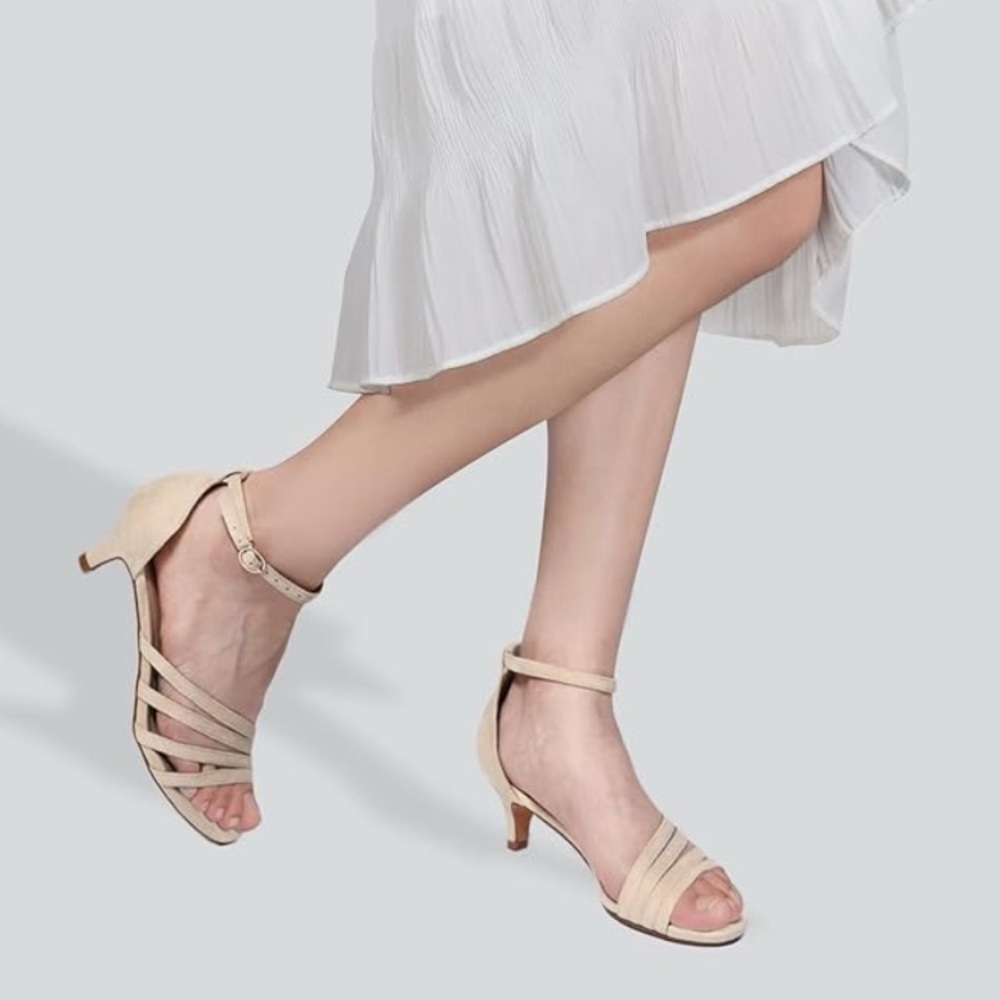Ankle-Strap Low Heel Sandal in Nude - Picture 2 of 10